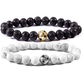 FY Soccer Bracelet Soccer gifts Lava Stone/White Howlite Beaded Bracelet Sports Jewelry for Girls Boy Gift
