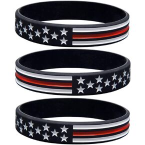 Sainstone Thin Red Line American Flag Bracelets - Power of Faith Silicone Rubber Wristband Band Set for Americanism, Patriotic, Holiday, Fundraisers, Awareness, Gifts for Teens Men Women