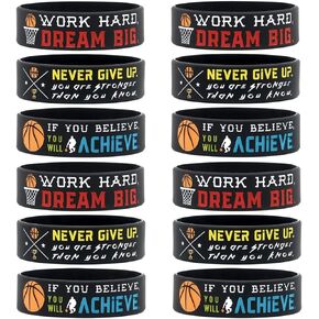 Inkstone (12-pack) Basketball Wristbands with Motivational Quotes - Wholesale Bulk Bracelets for Basketball Party Favors Awards Gifts for Basketball Team - Unisex for Men Women Adults