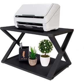Desktop Printer Stand with Storage 2-Tier Wood Under Desk Printer Table, Multi-Purpose Printer Shelf for Home Office Organizer Storing Heavy Duty Fax Machine, Scanner, Rustic Brown