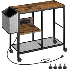 حامل طابعة مع محطة شحن، عربة طابعة ثلاثية الطبقات مع حقيبة جانبية، طاولة طابعة دوارة بعجلات للمكتب المنزلي، رف طابعة للمساحات الصغيرة، بني ريفي PTHR22E01 in Kuwait