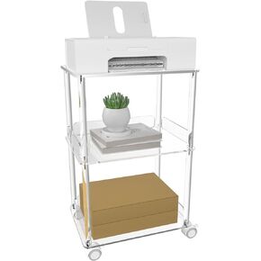 HMYHUM Acrylic Printer Stand, 3 Tier Clear Printer Cart with Lockable Wheels, Multifunctional Printer Table for Office & Home, Modern, 15.7" L x 11.8" W x 24" H