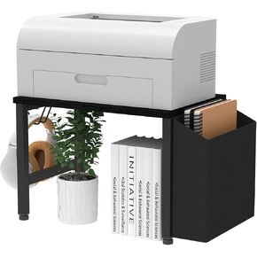 VEDECASA حامل حامل طابعة خشبي أبيض تحت المكتب مع صندوق تخزين وخطاف سماعة الرأس للمكتب المنزلي، منظم متعدد الأغراض رف طابعة سطح المكتب الحديث مع وسادات قابلة للتعديل مضادة للانزلاق (أبيض) in Kuwait