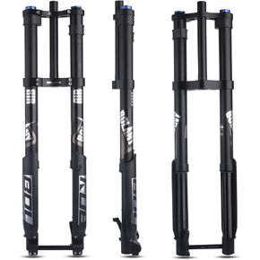 BOLANY Downhill Mountain Bike Air Suspension Front Fork Double Shoulder Inverted Aluminum Alloy Thru-Axle Boost Spacing 15 * 110mm Fork Fit for Disc Brake 26/27.5/29 Inch Tire