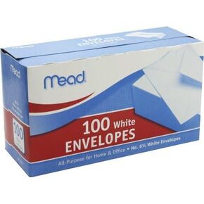 Mead Business Envelope, 3 5/8 6 1/2, 20 lb, White, 100/Box