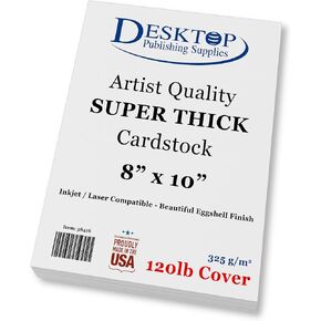 White 8" x 10" Cardstock - Blank SUPER Thick Paper - 100 Sheets - Artist Drawing Quality Eggshell Finish - Heavy Weight 120lb Cover Card Stock for Inkjet & Laser Printer