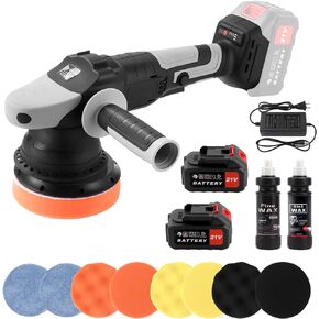 مجموعة تلميع عازلة لاسلكية، أداة تلميع لتفاصيل السيارة، آلة تلميع أوتوماتيكية محمولة مقاس 5 بوصة، 3 سرعات متغيرة مع قطعتين من البطارية ومركبي تلميع in Kuwait