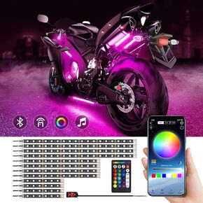 12pcs Motorcycle underglow LED Light Kit, RGB Motorcycle LED Interior Strip Lights with Music Mode, Multicolor Brake Light Function Waterproof Motorcycle Accessories - Wireless APP Control, DC 12V in Kuwait