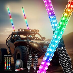 RGB LED Whip Lights, 2PCS 4FT Spiral Whip Light Chase Light with Spring Base RF Remote Control Lighted Antenna Whips Rocker Switch, Light Bar for ATV UTV Polaris Dune Buggy Offroad Truck in Kuwait
