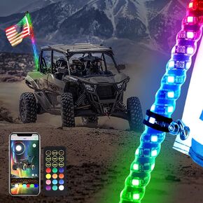 4FT 2PCS LED Whip Lights with Day Light, Whip Lights Side by Side, Dacning/Chasing and Can Controlled by Remote and app Simultaneously with Lock Function fit UTV ATV RZR