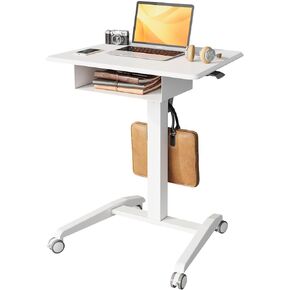 JOY worker Height Adjustable Rolling Laptop Desk with Shelf,Mobile Standing Desk,Pneumatic Mobile Laptop Table with Wheels for Couch Home Office School,Holds Up to 22lbs,Black