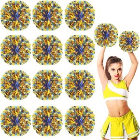 12 Packs Metallic Cheerleading Cheer Pom Poms,Cheerleader Pompoms with Finger-Friendly Ring,Pom Poms Sports Dance Cheer Plastic Pom Poms Cheerleading for Sports Team Spirit Cheering