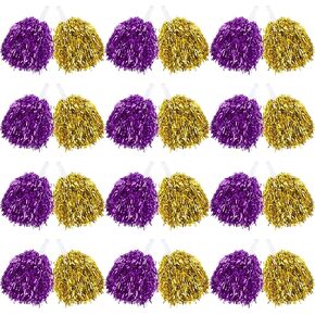 60 Pcs Cheerleading Pom Poms Bulk Cheer Pom Poms Sets Metallic Foil Fun Spirited Cheer Pom Poms with Plastic Handles, Cheerleader Pompoms for Kids Adults Sports Match Cheering Squad
