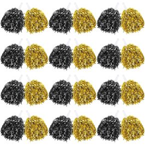 60 Pcs Cheerleading Pom Poms Bulk Cheer Pom Poms Sets Metallic Foil Fun Spirited Cheer Pom Poms with Plastic Handles, Cheerleader Pompoms for Kids Adults Sports Match Cheering Squad