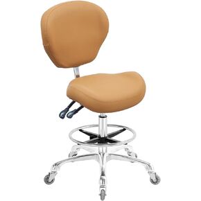 Rolling Stool Adjustable Drafting Chair Heavy Duty with Wheels for Office Home Desk Chair Big Size(Camel)