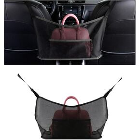 Car Net Pocket Handbag Holder, Large Capacity Auto Seat Back Mesh Pocket Organizer, Vehicle Driver Storage Netting Pouch for Purse, Document, Barrier of Backseat Pet Kid (Black, Normal)