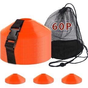 60PCS Soccer Cones with Strap Carry Bag Agility Disc Cones Soccer Training Cones, Field Marker Sport Training Cones for Challenge Football Basketball Skating Kids Games Outdoor Indoor