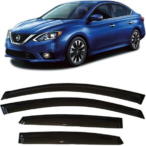 2013-2019 Tape-On Side Window Deflector Visors for Nissan Sentra S SV SR Smoke Tinted Rain Guards 2014 2015 2016 2017 2018