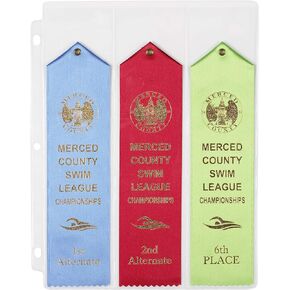 10 Swimming Ribbons Organizer Holder Display Storage for Larger Ribbons Gymnastics Track Award Ribbon Strong Clear Robust Binder Pages Sheets - Mercurydean USA