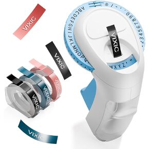 Embossing Label Maker Machine with Tapes, Portable Retro Embossed Label Maker, Vintage Mini Embosser Labeler, Handheld Label Printer for Home, Office and Outdoor, Blue