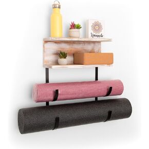 Yoga Mat Holder Wall Mount Made of Solid Wood - Decorative Aesthetic Yoga Mat Storage Rack for Home Gym Storage - Versatile, Easy-to-Assemble Yoga Mat Wall Mount - Durable and Functional Yoga Mat Rack