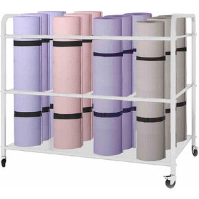 Yoga Mat Storage Rack Basket Workout Equipment Home Gym Storage Rack with Wheels Yoga Mat Holder Exercise & Fitness Organizer for Dumbbell Kettlebells Resistance Bands Yoga Blocks Foam Roller