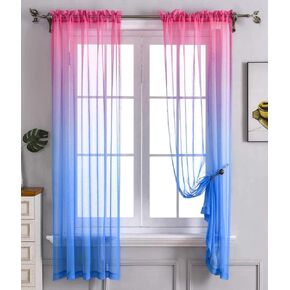 Blue Purple Ombre Sheer curtains for Kids playroom 2 Panels Rod Pocket Bedroom Window Semi Voile Drapes Faux Linen Décor Girls Livingroom Room Decoration Party (Blue and Purple, 54 x 63 Inch)