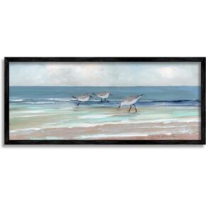 Stupell Industries Panoramic Sandpipers Birds Shoreline Ocean Landscape Painting,Design by Sally Swatland