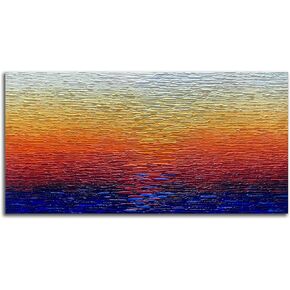 Yika Art Paintings,24x48 Inch Paintings 3D Hand-Painted On Canvas Acrylic Abstract Artwork Wall Decoration for Living Room Bedroom Hallway Office - Sea Level at Sunset
