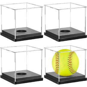 4 Pack Arcylic Softball Display Case Softball Holder Stand UV Protected Clear Championship Display Box Memorabilia Display & Storage Box Golf Ball Baseball Display Case
