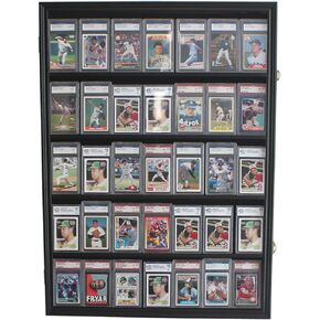 Pro UV 35 Graded Sports Card Display Case - Holds 5.5" Graded Sport Cards with UV Protection Clear View Lockable Wall Cabinet for Baseball Football Basketball Hockey Comic Trading Card Black