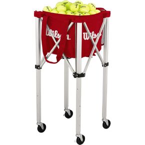 Wilson Teaching Cart Traveler with Red Bag, Holds 150 Tennis Balls, Zippered Top, Foldable Cart, 3.9 x 9.4 x 19.6 in