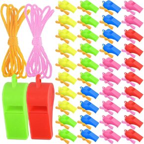 200 Pieces Plastic Whistles with Lanyard Loud Whistles Emergency Whistles Bulk for School Trainning Outdoor Hiking Sports Coaches Teacher Referees Whistle