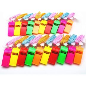 20pcs Neon Plastic Colorful Whistle Necklace Loud Crisp Sound Coaches Referee Whistle with Lanyards for Football Sports Lifeguards Survival Emergency Training