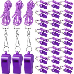 24 Pieces Plastic Whistle with Lanyard Loud Clear Whistle Emergency Whistle Bulk with Lanyard Referees Fans Cheer Student Whistles for Coaches, Teachers, Referee, Basketball Sports