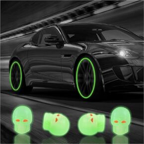 4Pcs Luminous Skull Tire Air Valves Stem Caps,Fluorescent Tire Valve Caps,Universal Tire Valve Stem Covers Accessories for Car Truck Motorcycles Bike (Skull Red)…