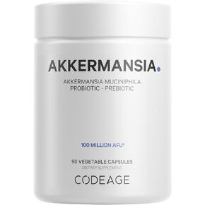Codeage Akkermansia Muciniphila Probiotic Supplement - 3-Month Supply of Akkermansia Probiotic & Chicory Inulin - Daily Synbiotic Probiotic Chicory Root - 100 Million AFUs - Gluten-Free - 90 Capsules