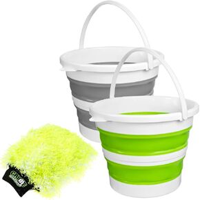 Two 4 Gallon Bucket Collapsible with Plush Microfiber Sponge Kit
