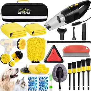 26PCS Car Wash Cleaning Kit with High Power Handheld Vacuum, Car Detailing Kit Interior Cleaner, Detailing Brush Set, Cleaning Gel, Pet Hair Car Cleaning Tools, Complete Car Care Tools