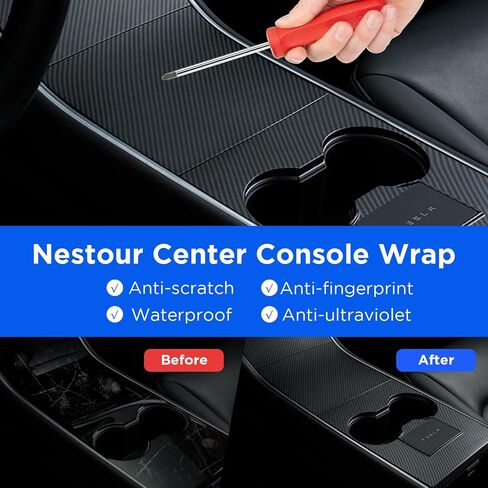 Nestour 2021 2022 2023 Tesla Model 3 Model Y طقم غطاء لف وحدة التحكم المركزية، نحيف للغاية، ملحقات حماية وحدة التحكم المركزية غير قابلة للإزالة، مادة ABS ممتازة (ألياف الكربون اللامعة) in Kuwait
