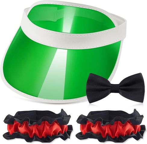 Hicarer 3 Pcs Casino Dealer Costume Includes Green Dealing Visor Bowtie and Dealer Armband Plastic Casino Style Hats Elastic Band Accessory Set for Las Vegas Game Nights in Saudi Arabia