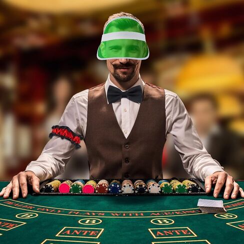 Hicarer 3 Pcs Casino Dealer Costume Includes Green Dealing Visor Bowtie and Dealer Armband Plastic Casino Style Hats Elastic Band Accessory Set for Las Vegas Game Nights in Saudi Arabia