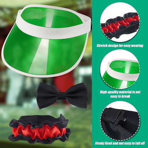 Hicarer 3 Pcs Casino Dealer Costume Includes Green Dealing Visor Bowtie and Dealer Armband Plastic Casino Style Hats Elastic Band Accessory Set for Las Vegas Game Nights in Saudi Arabia