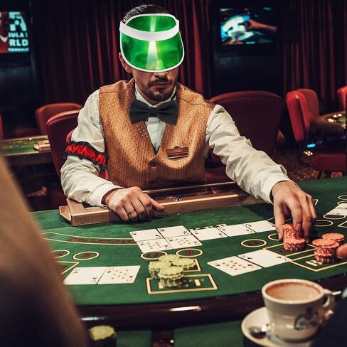 Hicarer 3 Pcs Casino Dealer Costume Includes Green Dealing Visor Bowtie and Dealer Armband Plastic Casino Style Hats Elastic Band Accessory Set for Las Vegas Game Nights in Saudi Arabia