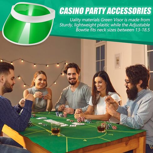 Hicarer 3 Pcs Casino Dealer Costume Includes Green Dealing Visor Bowtie and Dealer Armband Plastic Casino Style Hats Elastic Band Accessory Set for Las Vegas Game Nights in Saudi Arabia