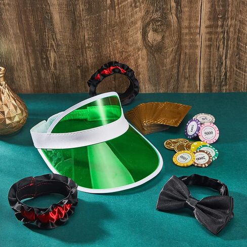 Hicarer 3 Pcs Casino Dealer Costume Includes Green Dealing Visor Bowtie and Dealer Armband Plastic Casino Style Hats Elastic Band Accessory Set for Las Vegas Game Nights in Saudi Arabia