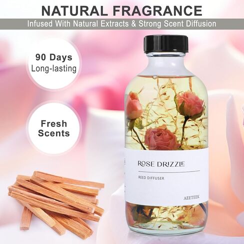 مجموعة ناشر القصب، زيت خشب الصندل العطري، 7.4 أونصة سائلة (220 مل) عطر منزلي برائحة الزهور مع 7 أعواد الروطان، روائح زيوت ناشرة للحمام وغرفة النوم ورف المكتب وديكور الغرفة الكبيرة in Kuwait