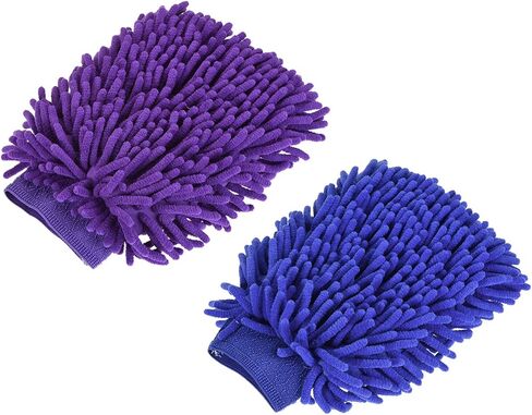 مجموعة 2 في 1 قفاز غسيل من الألياف الدقيقة من شانيل - قفازات مزدوجة الجانب قابلة لإعادة الاستخدام للتنظيف، خالية من الخدوش، تنطبق على تنظيف السيارة (9.84 × 6.69 بوصة، أزرق داكن أرجواني) in Kuwait