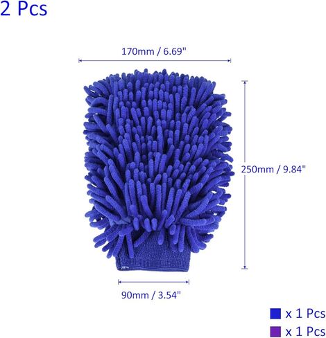 مجموعة 2 في 1 قفاز غسيل من الألياف الدقيقة من شانيل - قفازات مزدوجة الجانب قابلة لإعادة الاستخدام للتنظيف، خالية من الخدوش، تنطبق على تنظيف السيارة (9.84 × 6.69 بوصة، أزرق داكن أرجواني) in Kuwait
