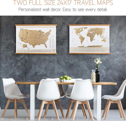 Scratch Off Travel Map World & United States National Parks 2 in 1 - Large 24x17 Quality Laminated Poster Paper - World & USA Wall Posters w/Flags, Art Coloring Pages & Scratch Tool - Traveler Gift in Kuwait